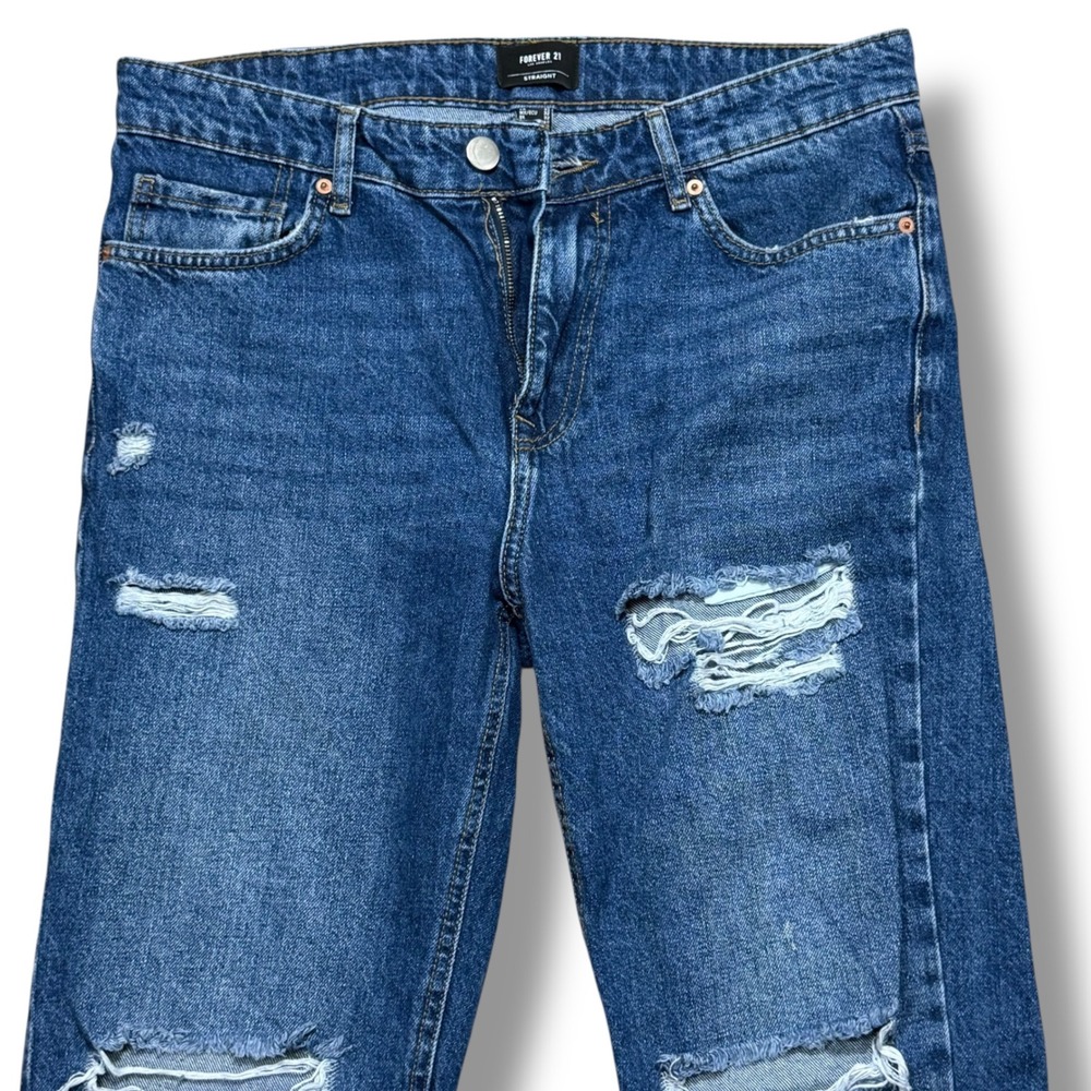 Forever 21 Straight Leg Ripped Distressed Denim Jeans Mens Size 32 - Picture 7 of 13